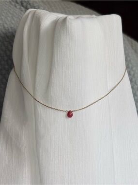 Delicate Gold Chain Necklace with Red Teardrop Gem